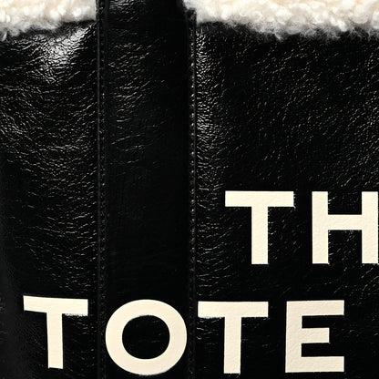 Marc Jacobs Shiny Calfskin Faux Shearling Large The Traveler Tote Bag Black 9 of 12