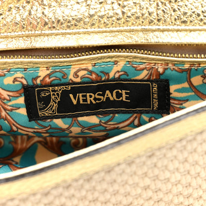 Versace Woven Canvas Metallic Calfskin Stitched Shoulder Bag Beige Gold 6 of 9