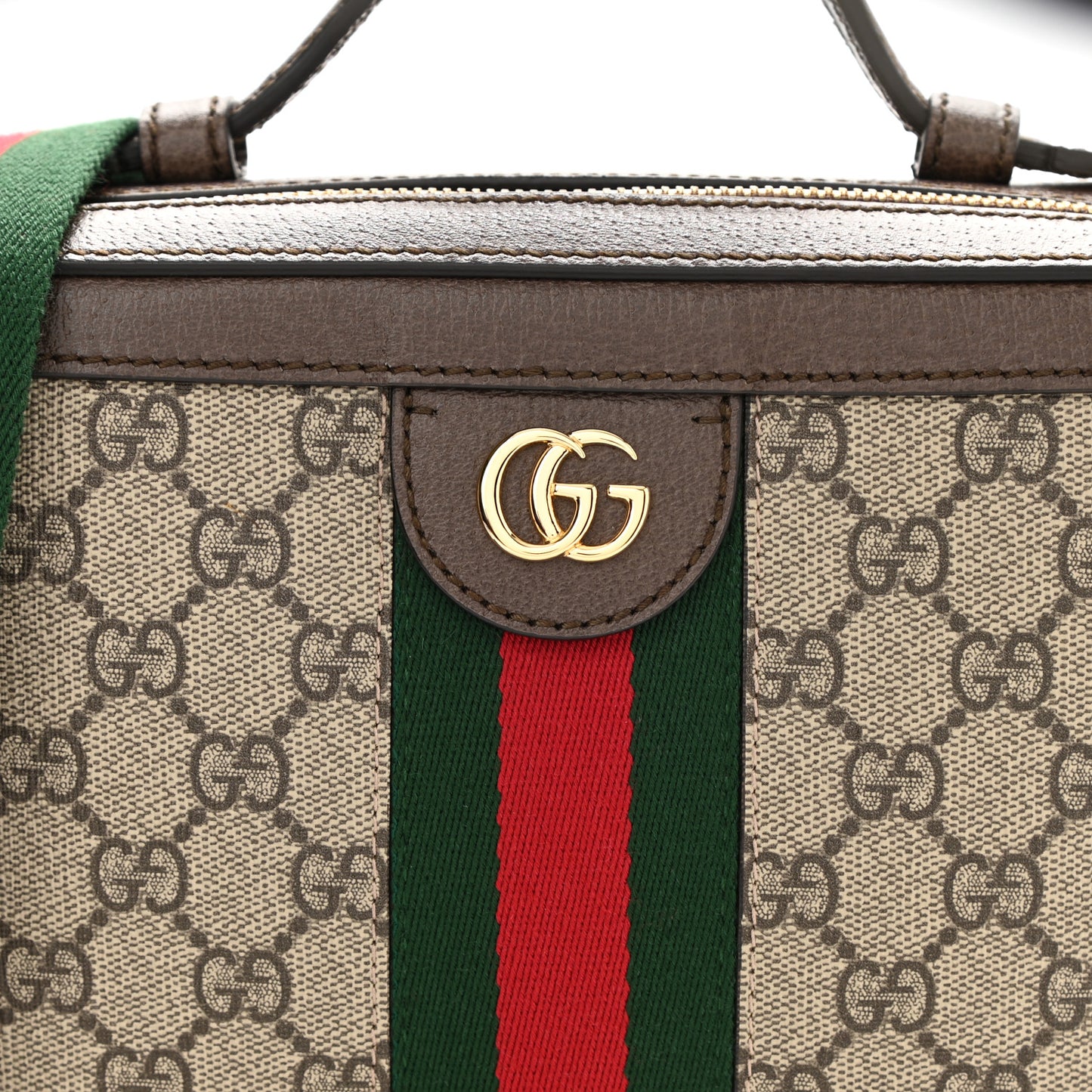 GG Supreme Monogram Web Small Ophidia Top Handle Shoulder Bag Brown