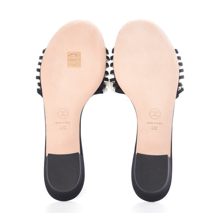 Chanel Felt Pearl Flat Sandals 41 Black 4 of 7