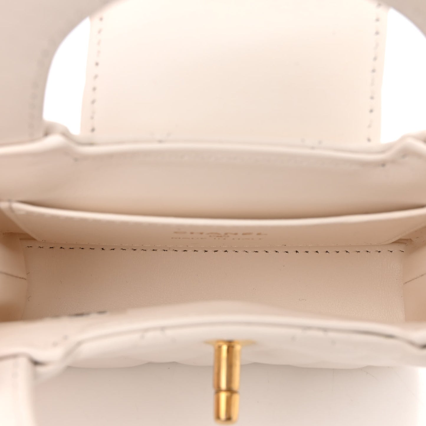 Shiny Aged Calfskin Quilted Mini Nano Kelly Shopper White