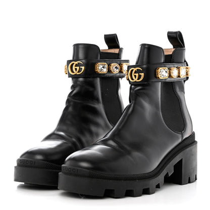 Gucci Calfskin Crystal GG Trip Chelsea Ankle Boots 37.5 Black 3 of 11