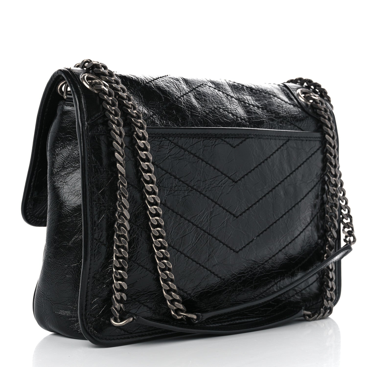 Saint Laurent Crinkled Calfskin Matelasse Monogram Medium Niki Chain Satchel Black 3 of 10