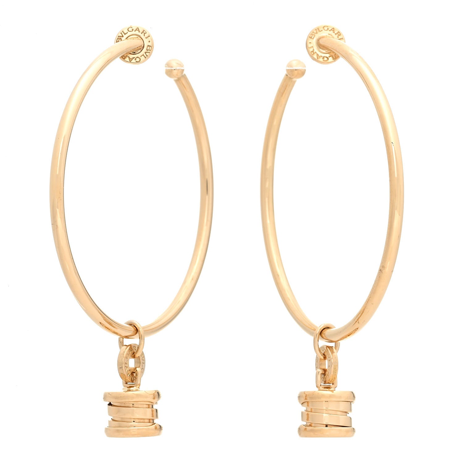 Bulgari 18K Yellow Gold B.Zero1 Dangle Hoop Earrings 1 of 4