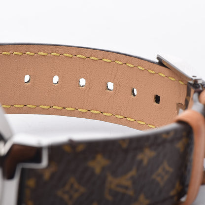 Louis Vuitton Stainless Steel Monogram 34mm Tambour Quartz Watch Brown 8 of 9