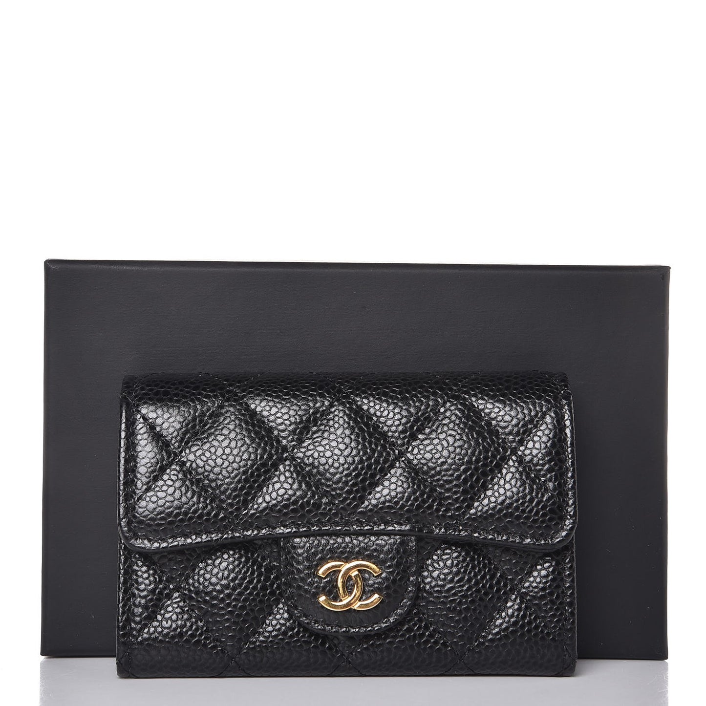 Caviar Quilted Flap Card Holder Black