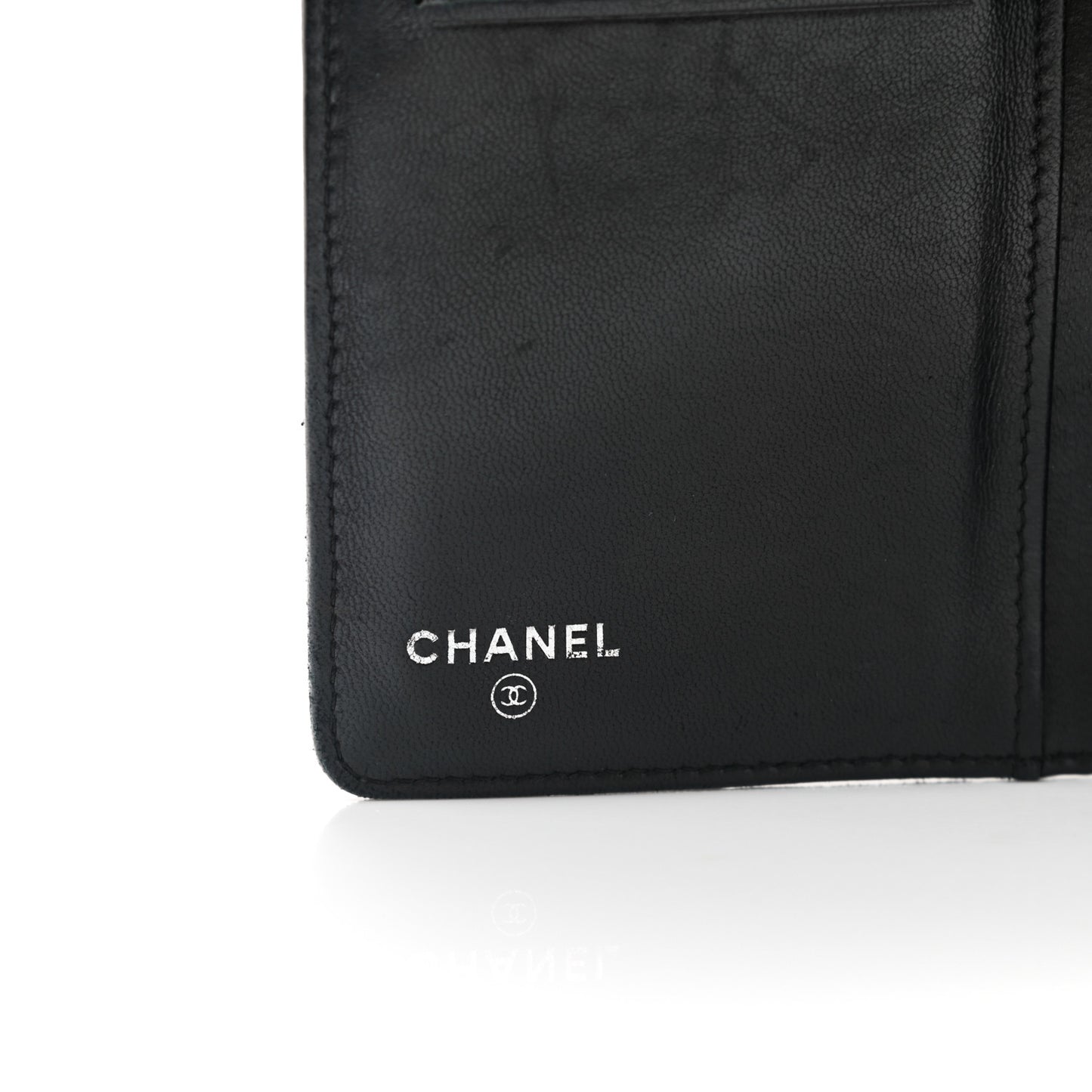 Lambskin Camellia Embossed Yen Wallet Black