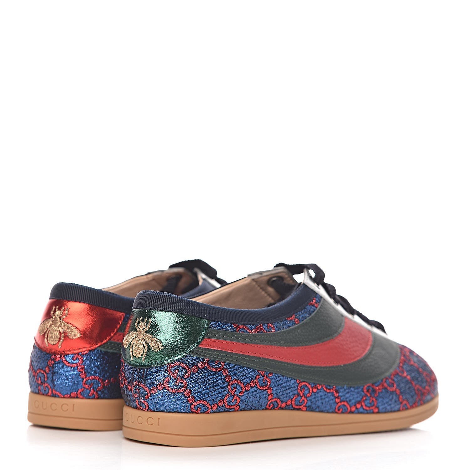 Gucci Lurex Calfskin Web GG Monogram Womens Falacer Sneakers 36.5 Iridescent Blue Iridescent Red Silver 4 of 12
