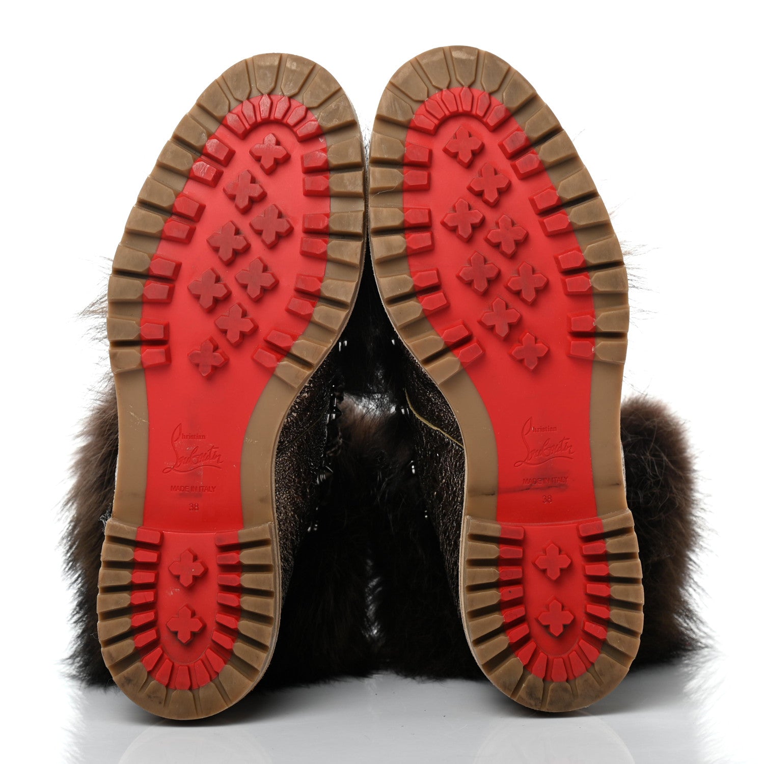 Christian Louboutin Metallic Specchio Fanny Flat Fur Boots 38 Roche 5 of 7