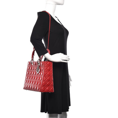 Christian Dior Lambskin Cannage Large Lady Dior Red 2 of 11