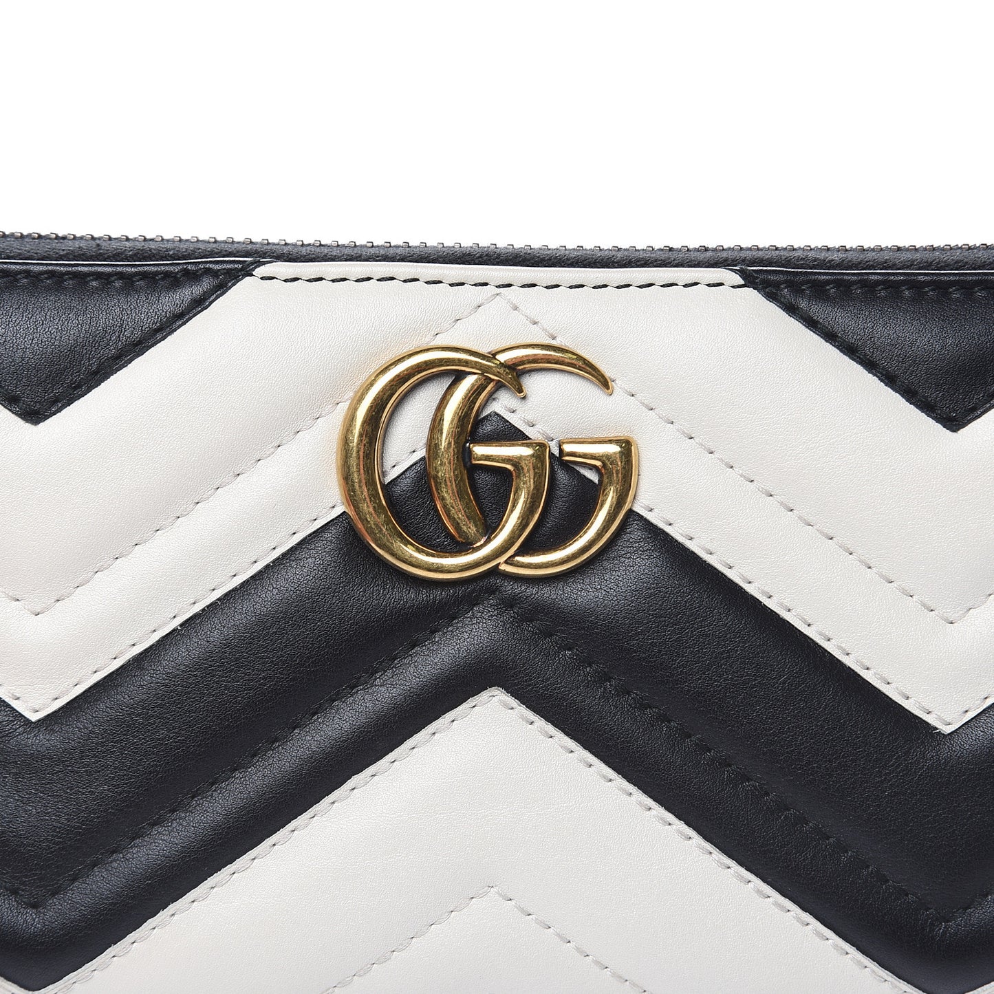 Calfskin Matelasse GG Marmont Zip Around Wallet Black White