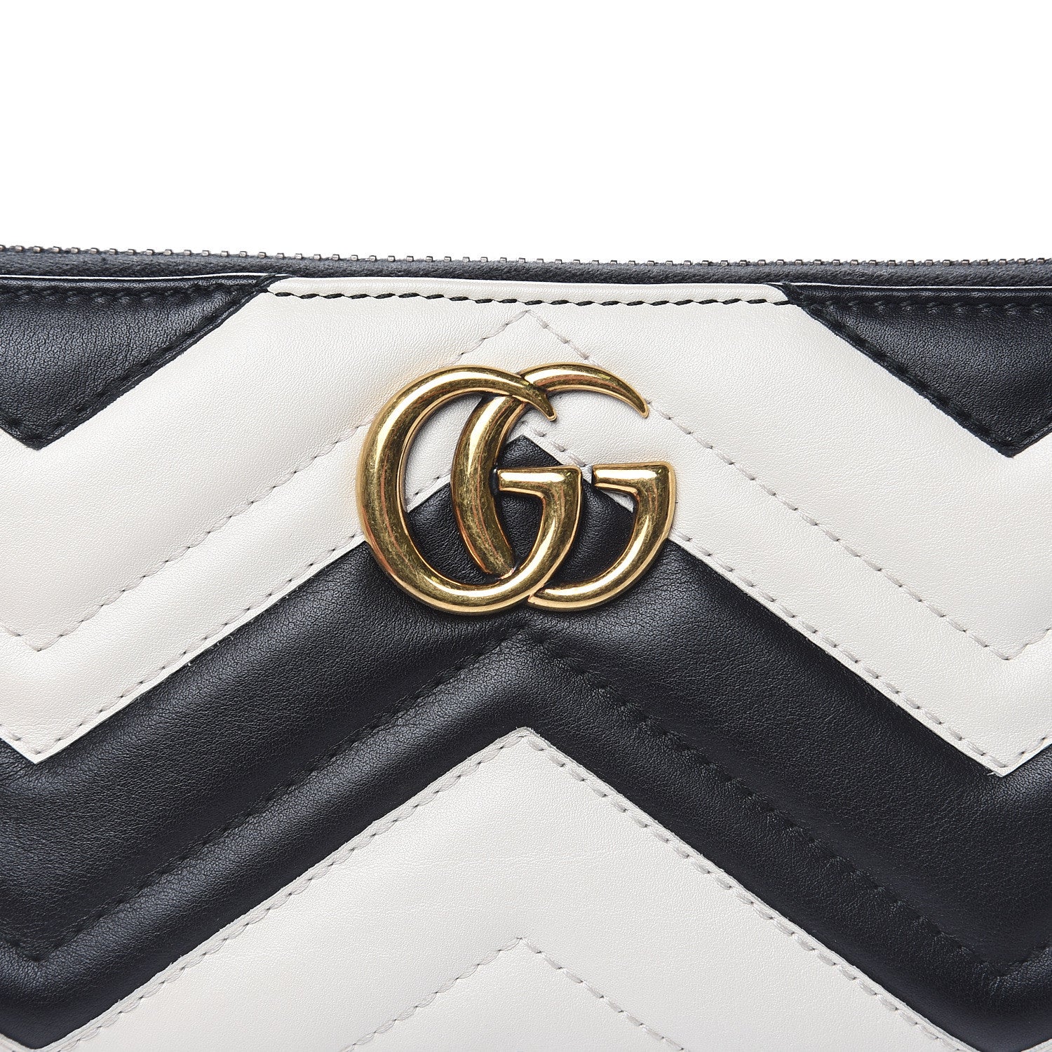 Gucci Calfskin Matelasse GG Marmont Zip Around Wallet Black White 8 of 8