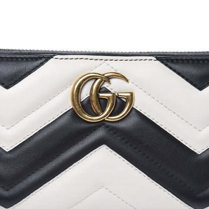 Gucci Calfskin Matelasse GG Marmont Zip Around Wallet Black White 8 of 8