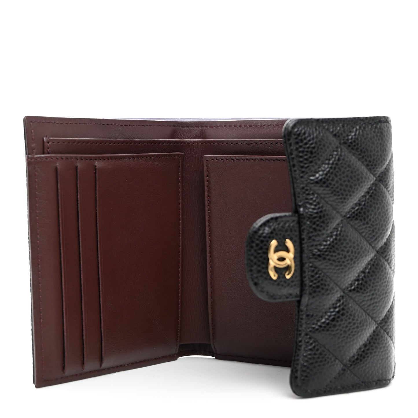 Caviar Quilted Compact Flap Wallet Black