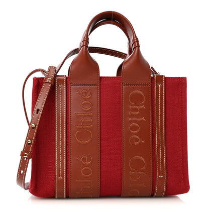 Chloe Cotton Calfskin Small Woody Ribbon Tote With Strap Dark Red 1 of 13