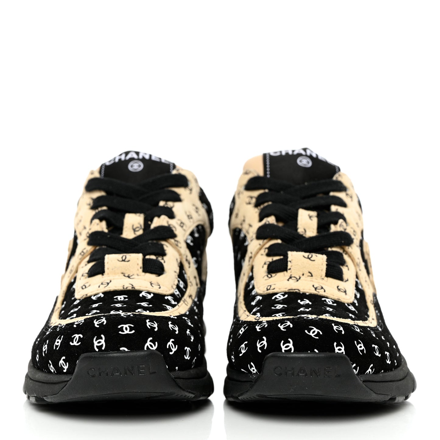 Nylon Suede Calfskin Printed CC Sneakers 37 Black Beige