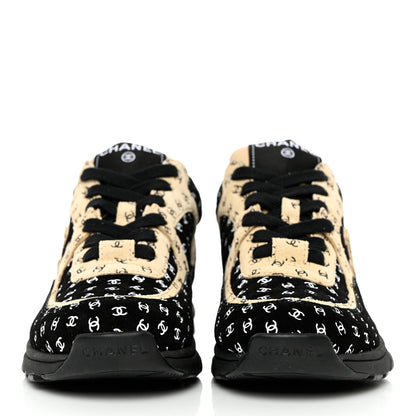 Chanel Nylon Suede Calfskin Printed CC Sneakers 37 Black Beige 2 of 9