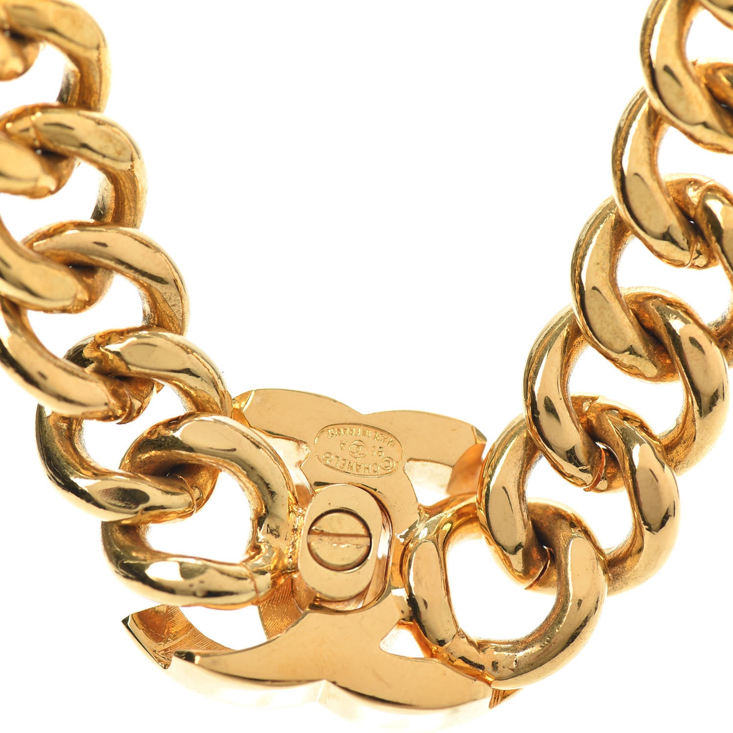 Chanel Chain Link CC Turn Lock Choker Necklace Gold 4 of 4