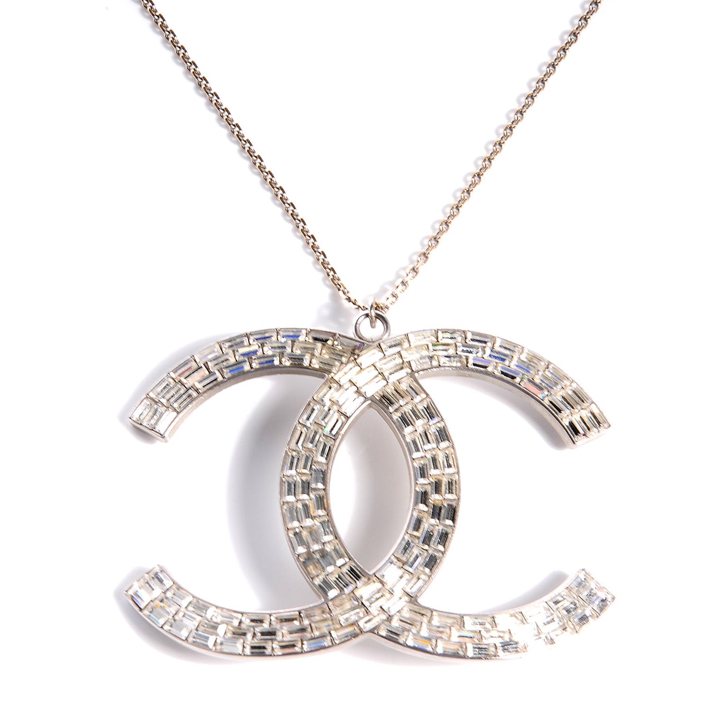 Crystal Baguette Large CC Necklace Silver