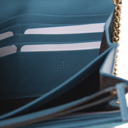 Gucci Velvet Matelasse GG Marmont Chain Wallet Pavone Cyan 7 of 7
