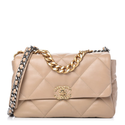 Chanel Lambskin Quilted Large Chanel 19 Flap Dark Beige 1 of 11