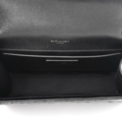 Saint Laurent Grain De Poudre Textured Mixed Matelasse Triquilt Medium Monogram Monochrome Satchel Black 5 of 11