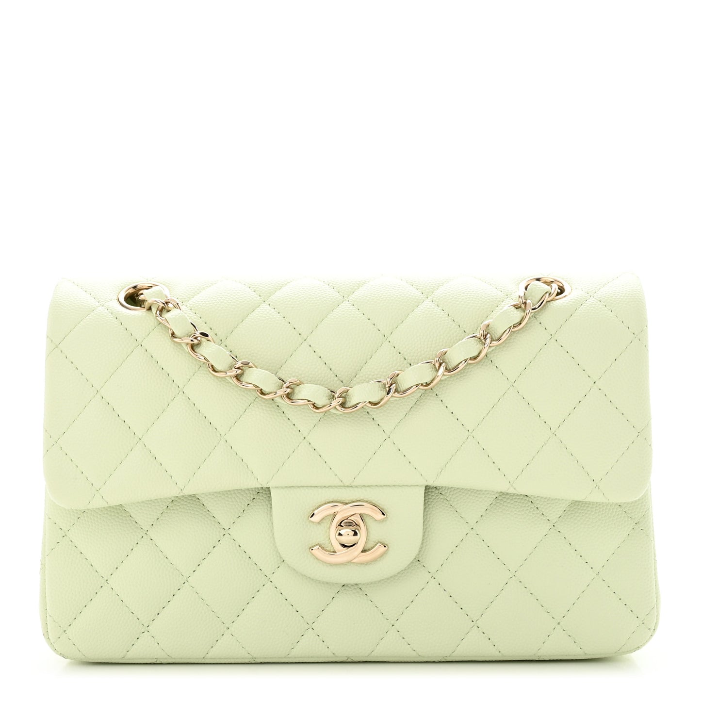 Caviar Quilted Small Double Flap Light Green