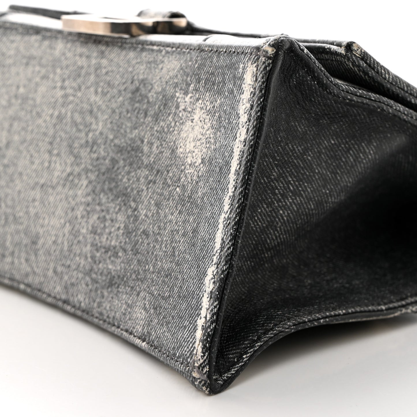 Nappa Denim Printed Small Hourglass Top Handle Bag Black