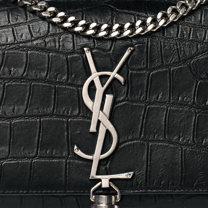 Saint Laurent Calfskin Crocodile Embossed Monogram Small Kate Tassel Satchel Black 8 of 10
