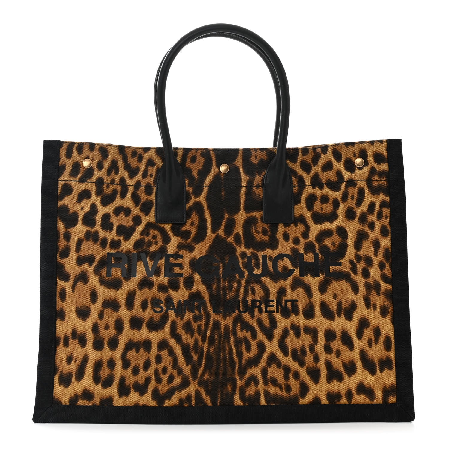 Saint Laurent Canvas Calfskin Leopard Print Rive Gauche Noe Tote Natural Black 1 of 10