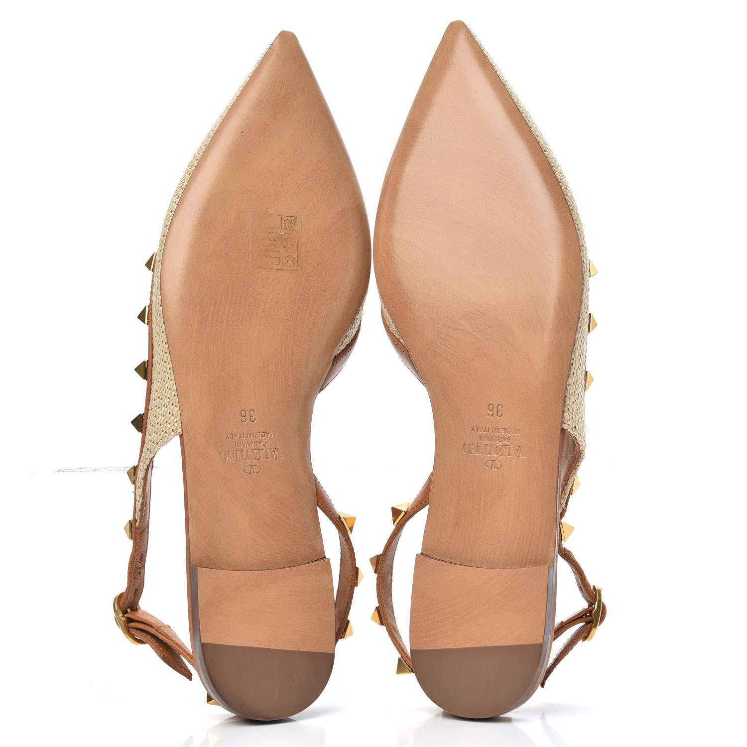 Valentino Garavani Raffia Calfskin Rockstud Slingback Flats 36 Naturale 5 of 10