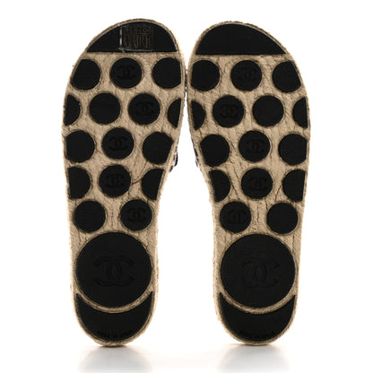 Chanel Wool Laminated Lambskin CC Slide Sandals 37 Black Gold 5 of 9