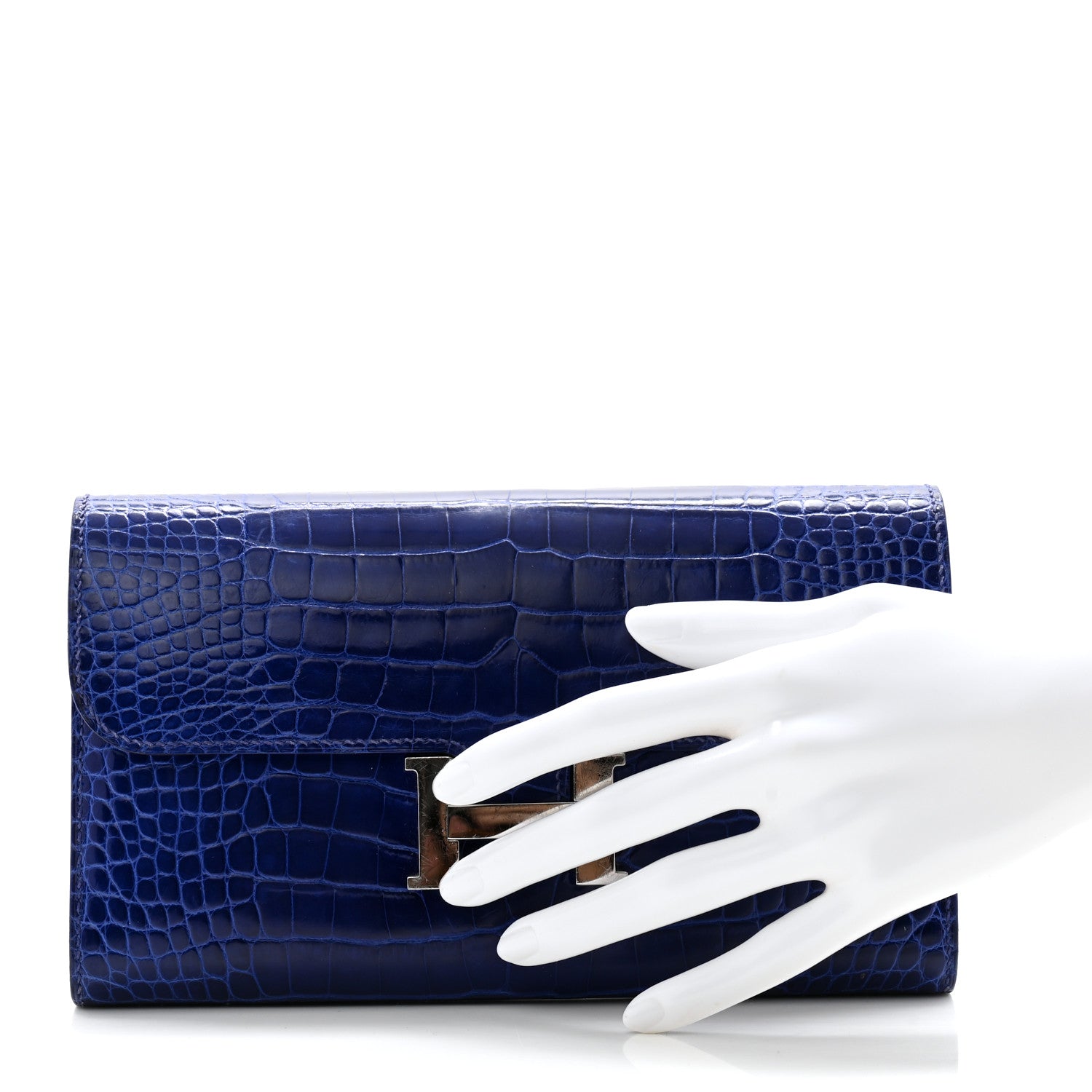 Hermes Shiny Alligator Constance Long Wallet Bleu Electric 2 of 10