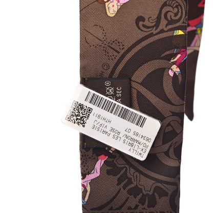 Hermes Silk Ex-Libris Les Parisie Twilly Marron Rose Vif Jaune 3 of 4