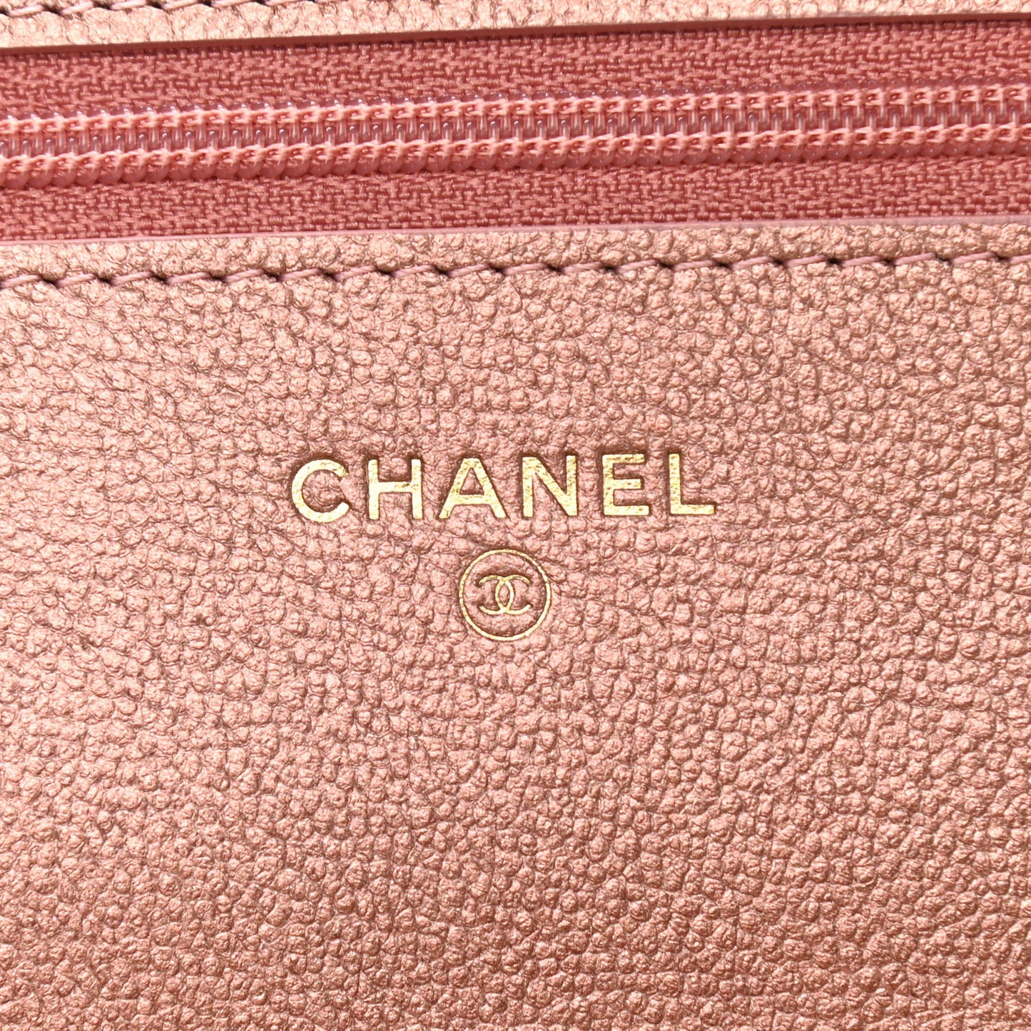 Metallic Grained Calfskin Quilted 2.55 Reissue Wallet on Chain WOC Copper Pink