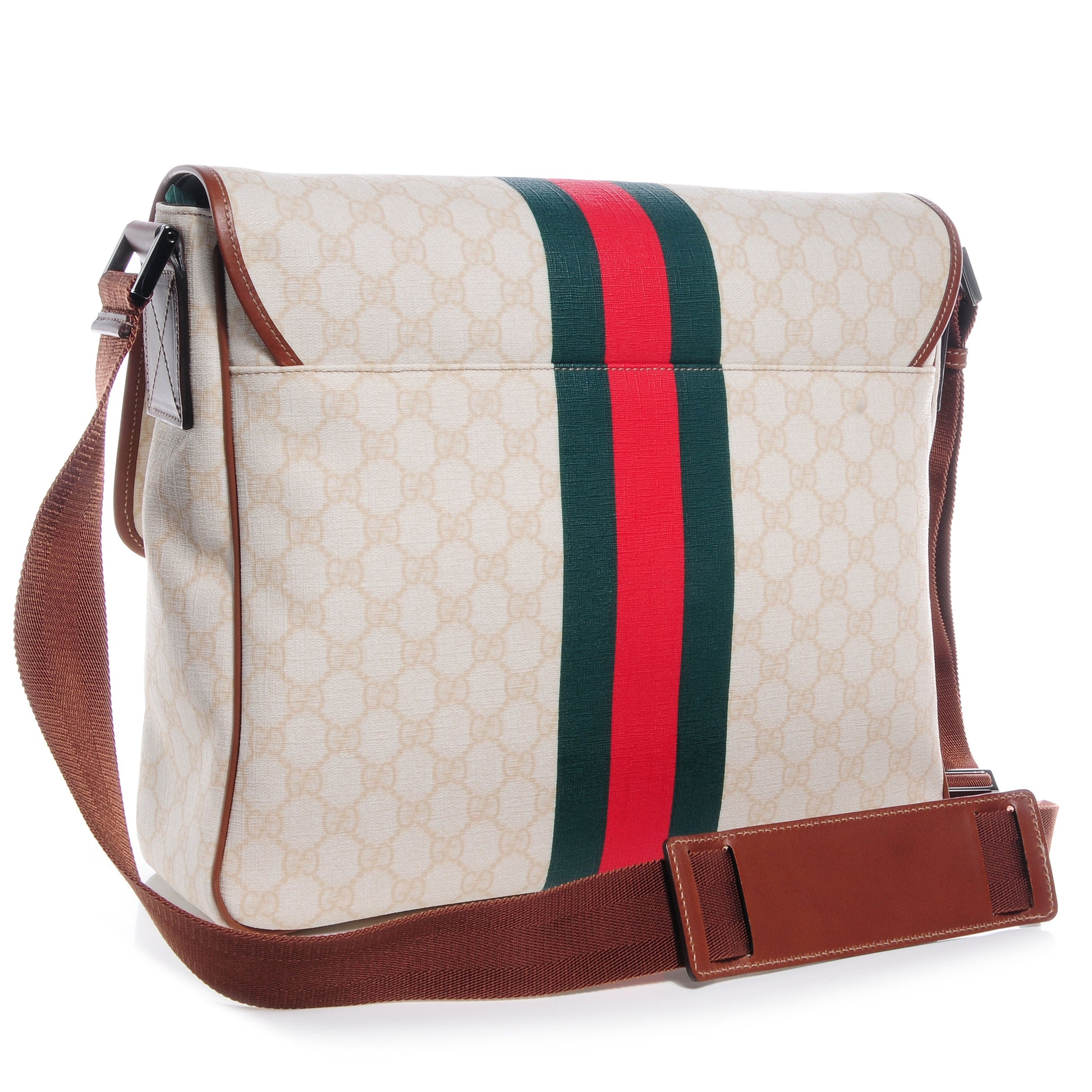 Gucci Monogram Web Stripe Medium Flap Messenger Bag White 3 of 7
