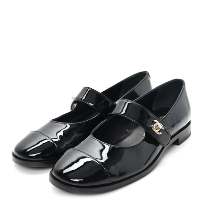 Chanel Patent Calfskin Mary Janes Flats 35.5 Black 4 of 10