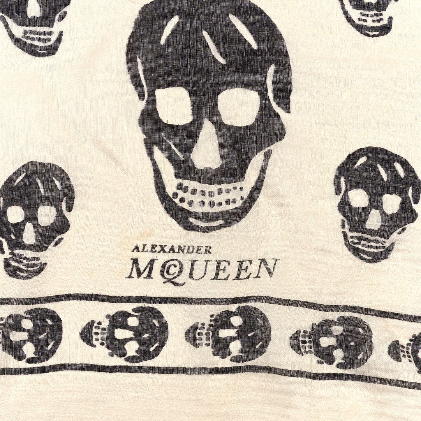 Silk Chiffon Skull Scarf Ivory Black