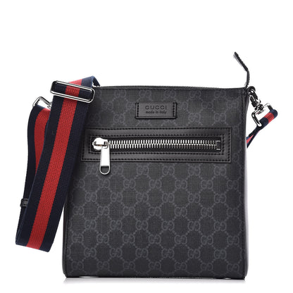 Gucci GG Supreme Monogram Web Small Flat Messenger Bag Black Grey 1 of 10