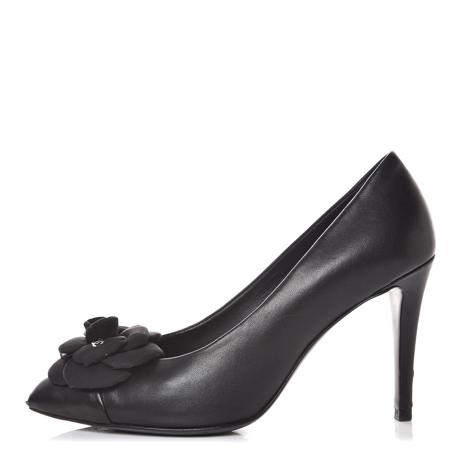 Chanel Lambskin Camellia Pumps 37.5 Black 1 of 8