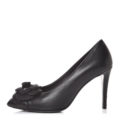 Chanel Lambskin Camellia Pumps 37.5 Black 1 of 8