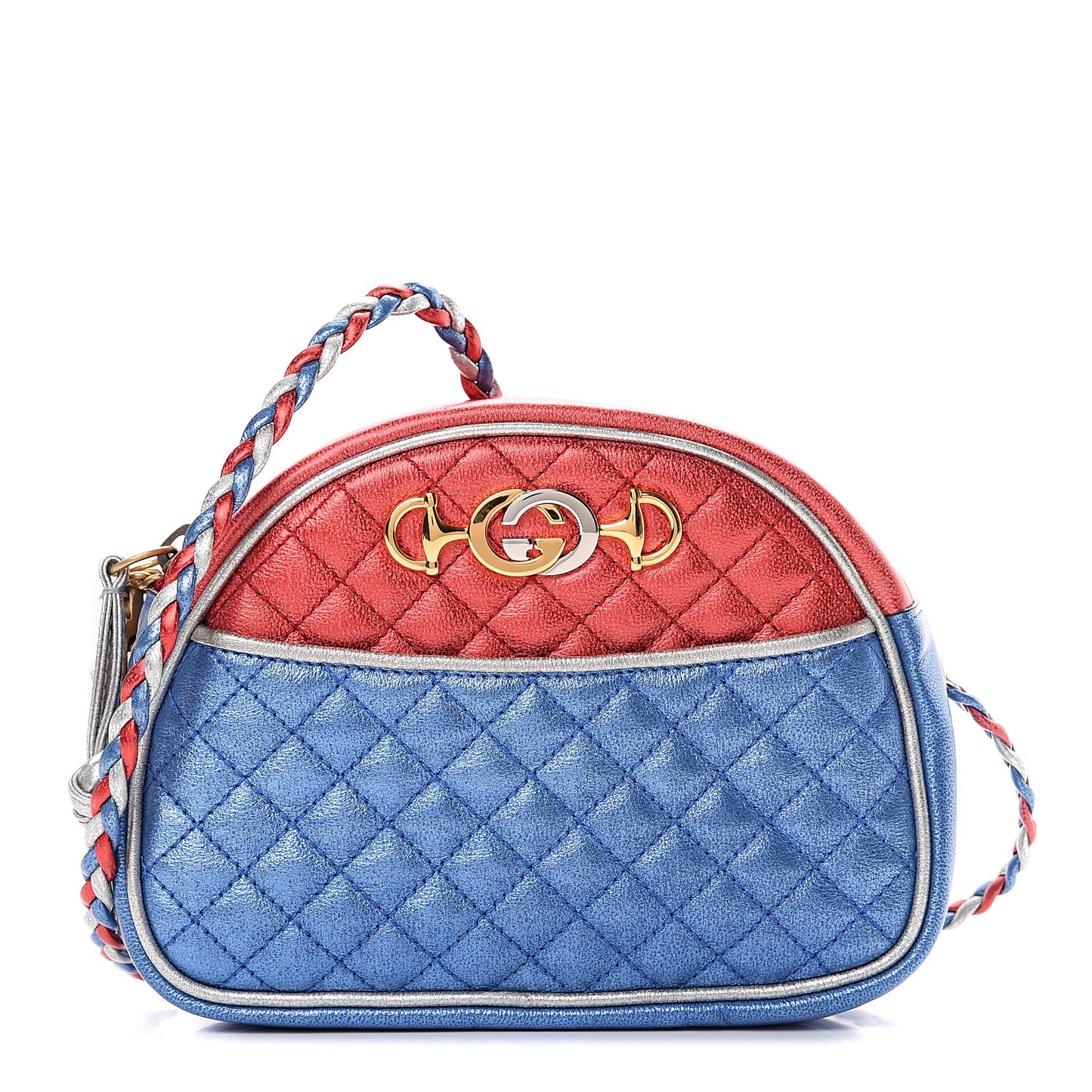 Laminated Nappa Trapuntata Mini Zumi Dome Shoulder Bag Rosso Marine Argento