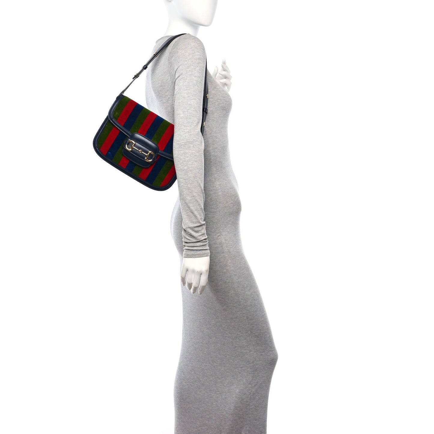 Velvet Azalea Calfskin Baiadera Stripe Horsebit 1955 Shoulder Bag Multicolor