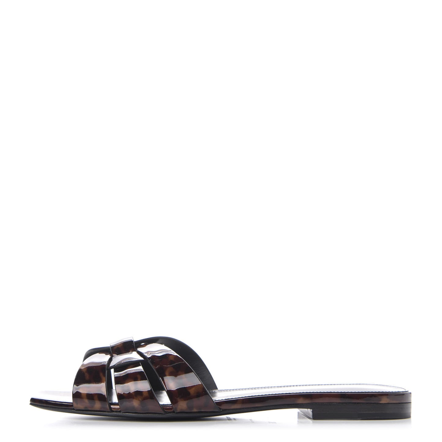 Patent Calfskin Nu Pied 05 Slide Sandals 36 Tortoise