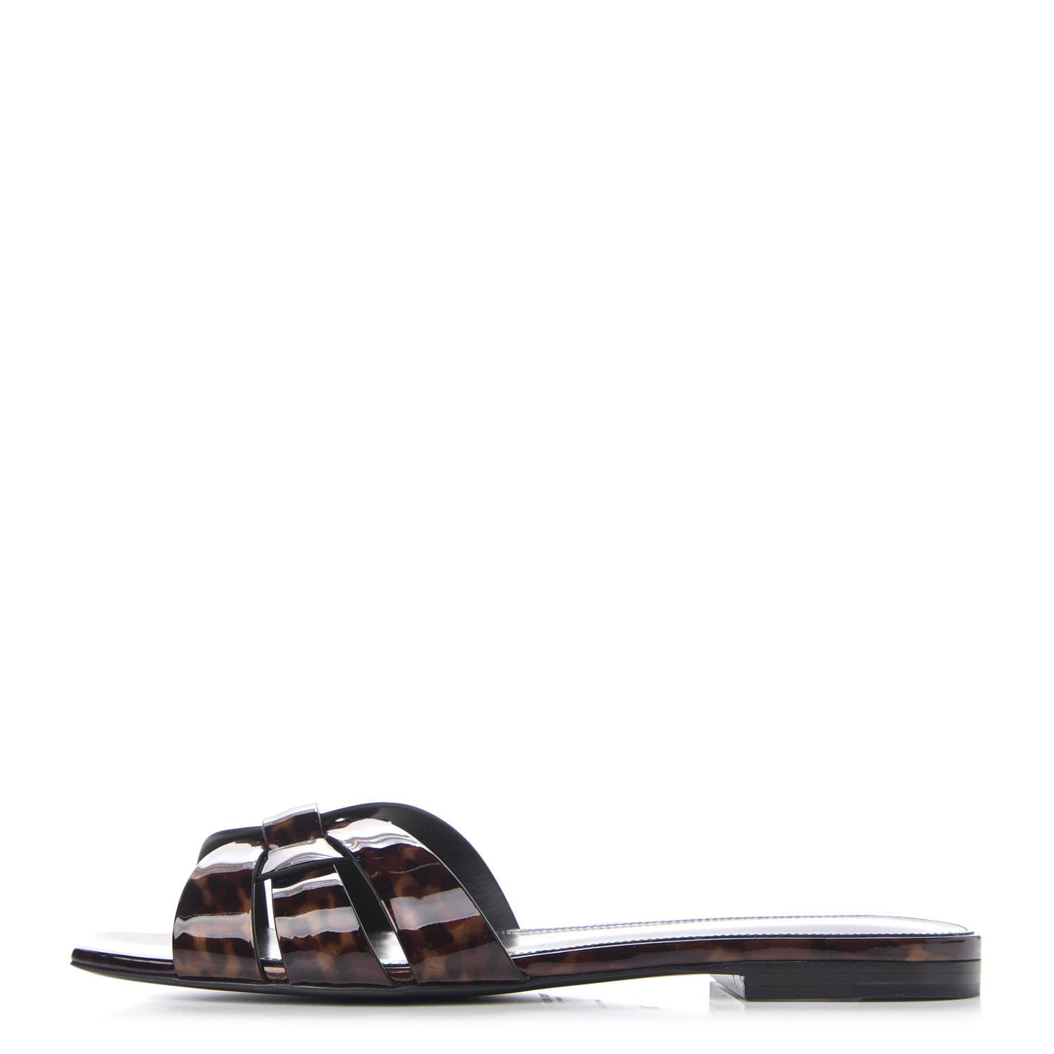 Saint Laurent Patent Calfskin Nu Pied 05 Slide Sandals 36 Tortoise 1 of 8