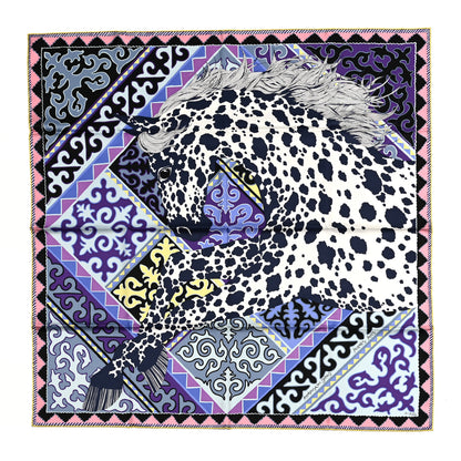 Hermes Silk Appaloosa Des Steppes Scarf 90 White Casse Marine Violet 1 of 5