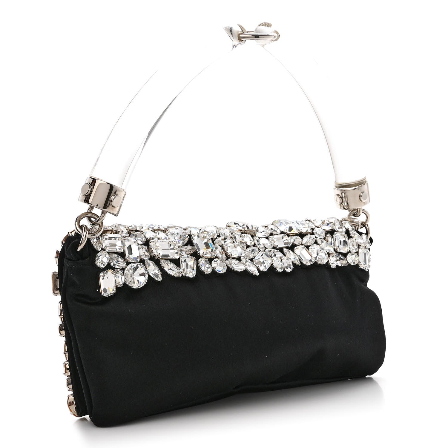 Saint Laurent Satin Jeweled Clutch Black Silver 3 of 11