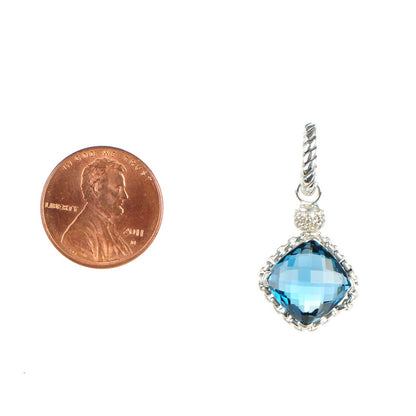 David Yurman Sterling Silver Pave Diamond Hampton Blue Topaz 11mm Cushion On Point Enhancer Pendant 2 of 4
