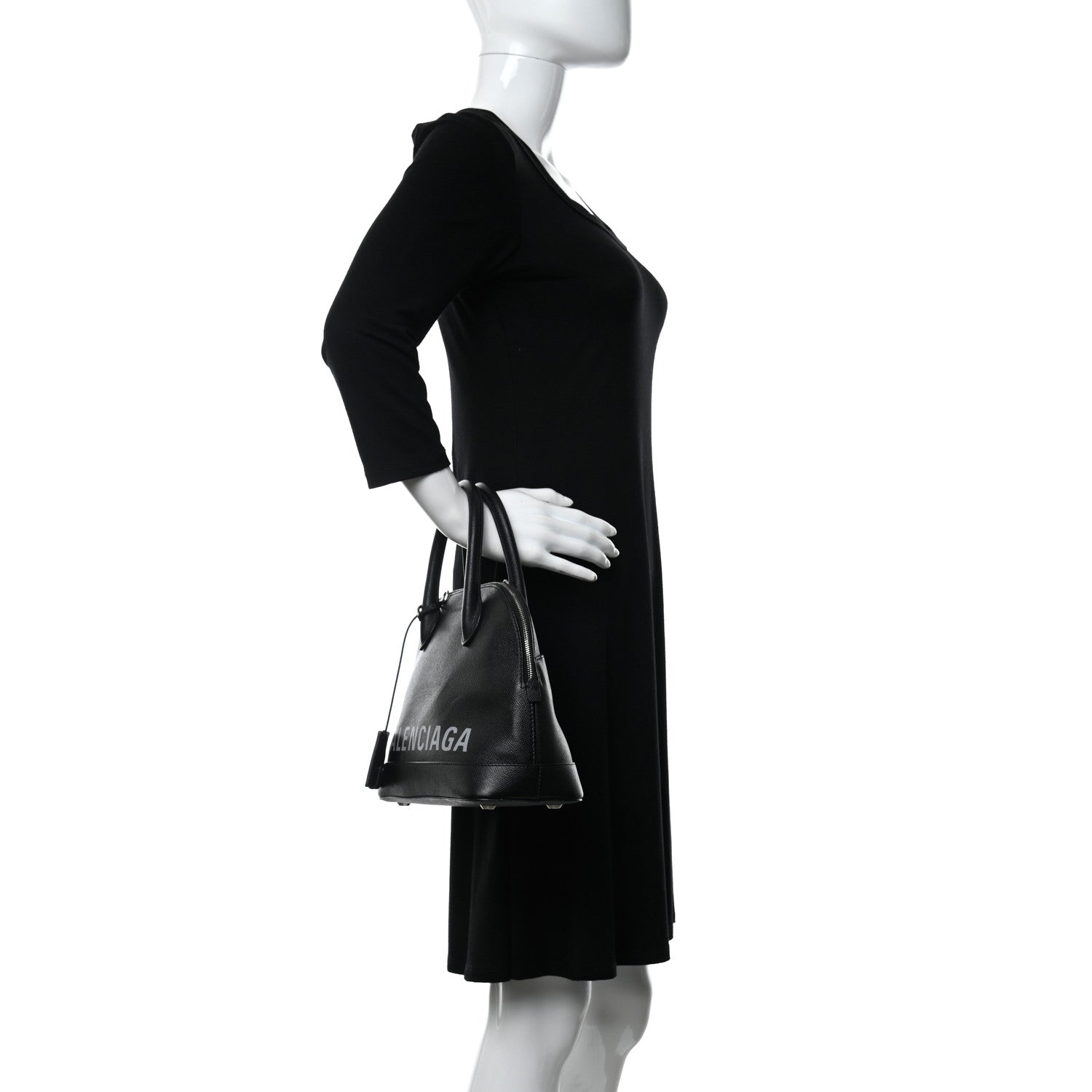 Balenciaga Signature Grained Calfskin Logo S Ville Top Handle Bag Black Grey 3 of 10
