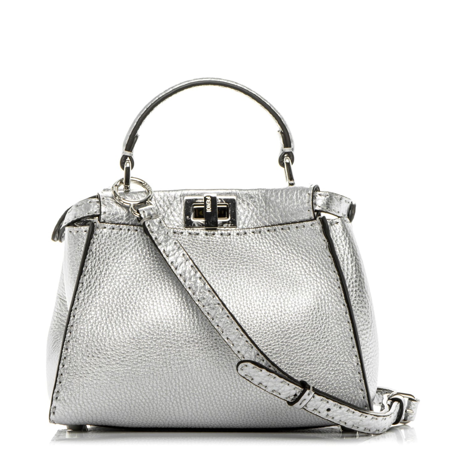Cuoio Romano Lux Selleria Mini Peekaboo Iconic Satchel Argento